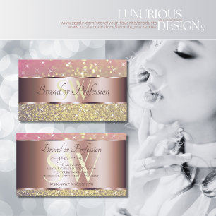 Pink Purple Gold Glitter Stars Monogram Rose Gold Business Card