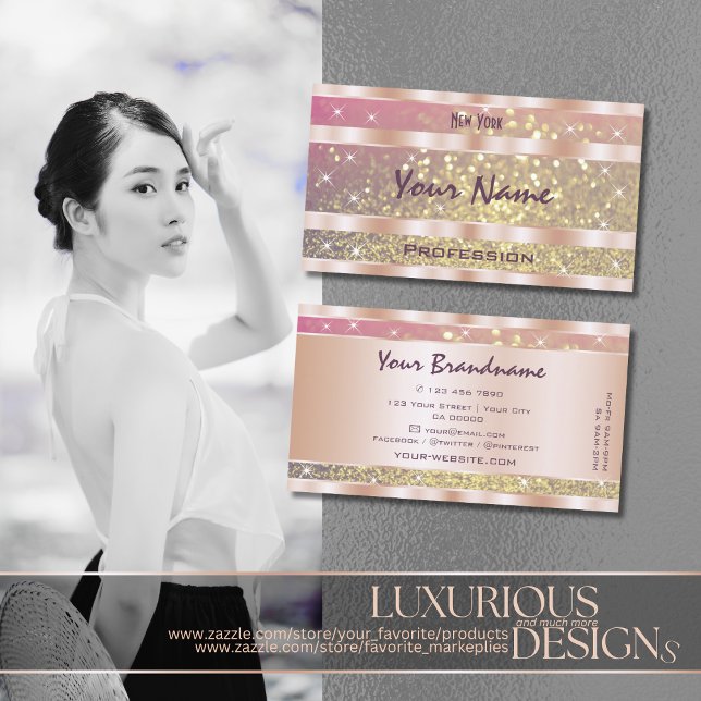 Pink Purple Gold Glitter Stars Rose Gold Decor Business Card (Creator Uploaded)