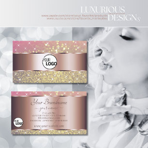 Pink Purple Gold Glitter Stars with Logo Rose Gold Business Card