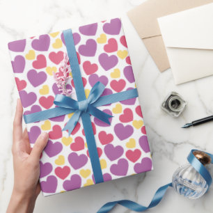 Pink, Purple, Gold Heart Pattern, Valentine's Day Wrapping Paper