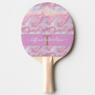 Pink Purple Gold Marble Agate Geode Ping Pong Paddle