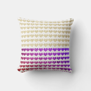 Pink Purple Gold Sparkly Glittery Hearts Patterns  Cushion