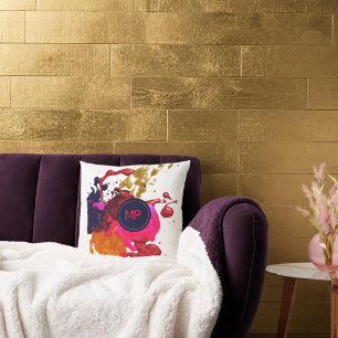Pink Purple Gold Splatter Monogram Cushion