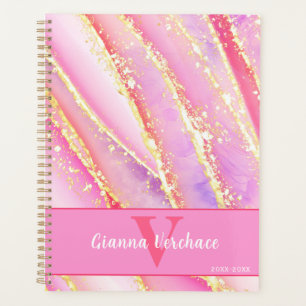 Pink Purple Gold Watercolor Marble Art Planner