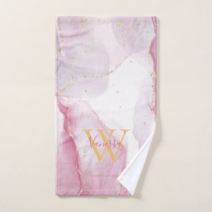 Pink Purple Gold Watercolor Monogram Hand Towel