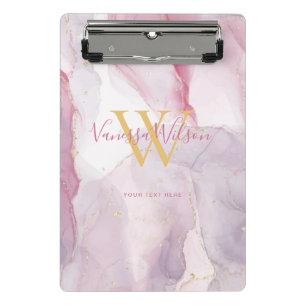 Pink Purple Gold Watercolor Monogram Script Mini Clipboard