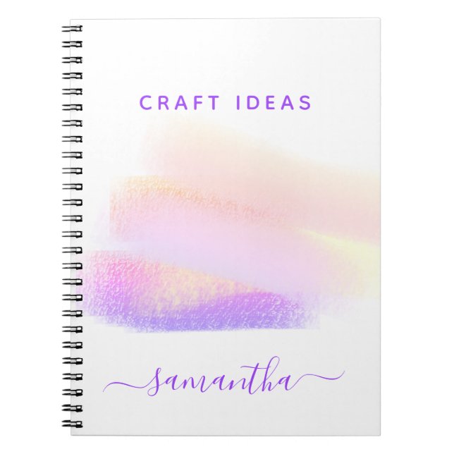 Pink purple golden brushstrokes name craft ideas notebook (Front)