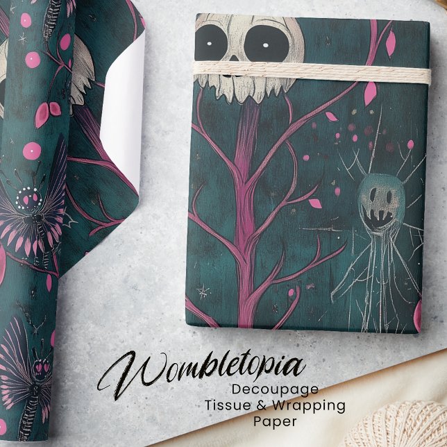 Pink & Purple Gothic Halloween Skulls & Flowers Wrapping Paper (Creator Uploaded)
