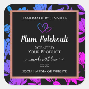 Pink Purple Gradient Floral Product Label on Black