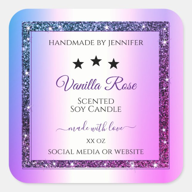 Pink Purple Gradient Glitter Spark Product Labels (Front)