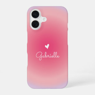 Pink Purple Gradient Heart Minimal Script Name iPhone 16 Case