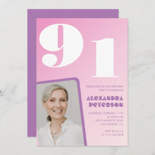 Pink Purple Gradient Photo 91st birthday Invitation