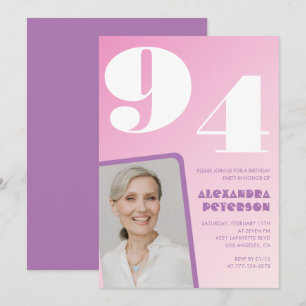 Pink Purple Gradient Photo 94th birthday Invitation
