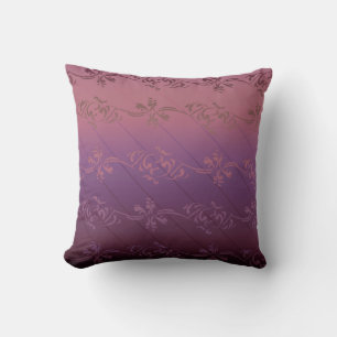 Pink Purple Gradient Striped Floral Leaf Pattern Cushion