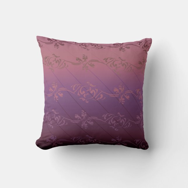 Pink Purple Gradient Striped Floral Leaf Pattern Cushion (Front)