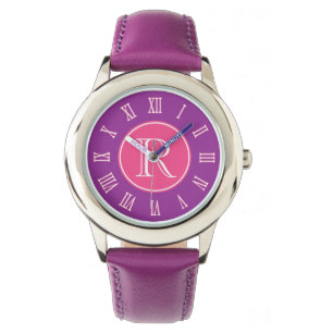 Pink, purple graphic monogram girls watch