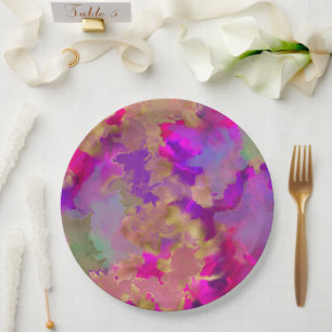 Pink, purple, green alcohol marble ink print plate