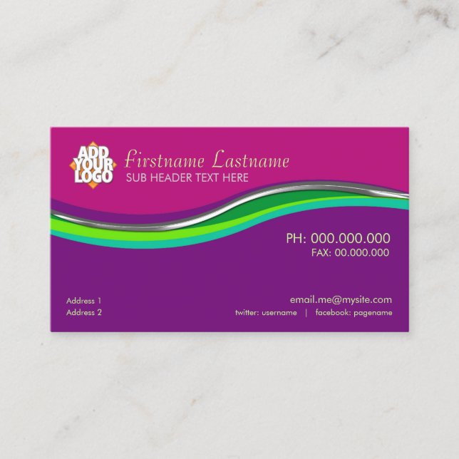 Pink Purple Green Curves Business Card (Front)