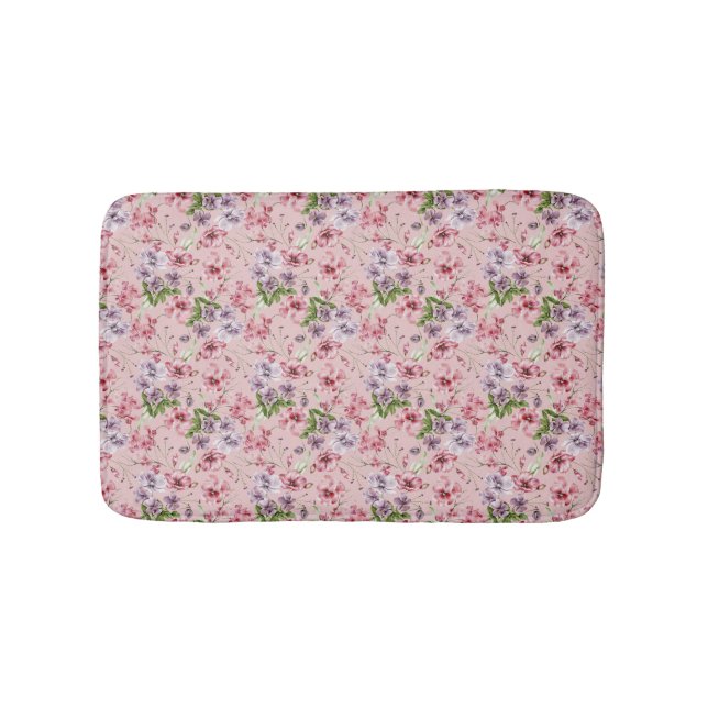 Pink Purple Green Floral  Bath Mat (Front)