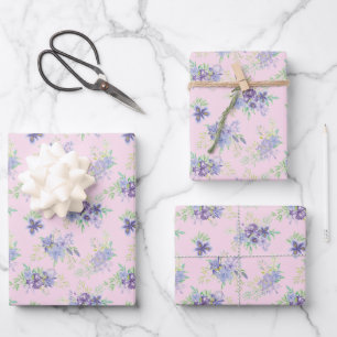 Pink Purple Green Floral Birthday Bridal Shower Wrapping Paper Sheet