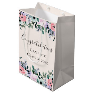 Pink Purple & Green Floral Congratulations Medium Gift Bag