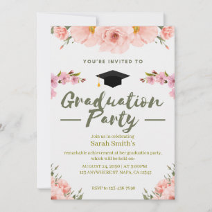 Pink, Purple & Green Floral Graduation Invitation