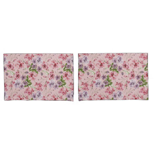 Pink Purple Green Floral Greenery Elegant Pillowcase
