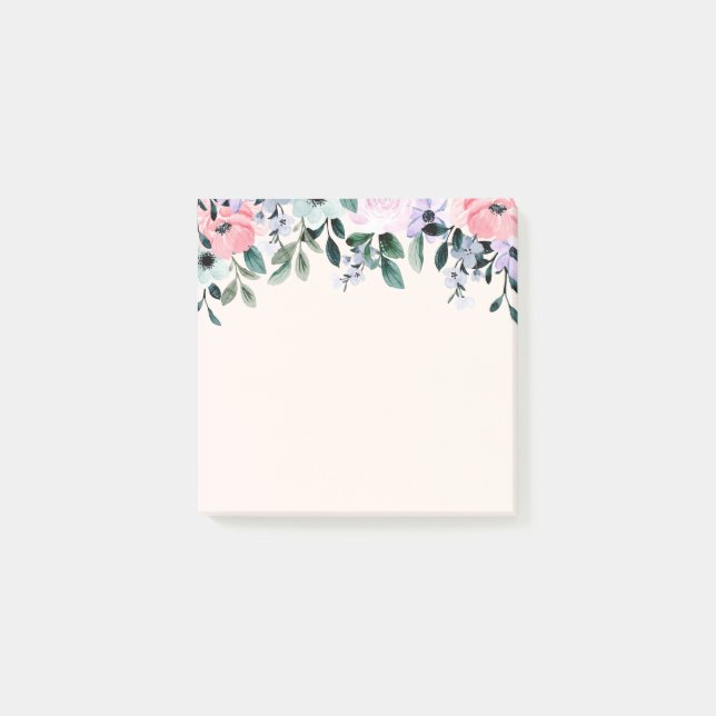Pink Purple & Green Floral Watercolor Post-it Notes (Front)