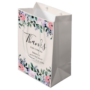 Pink Purple & Green Floral Watercolor Thank You Medium Gift Bag