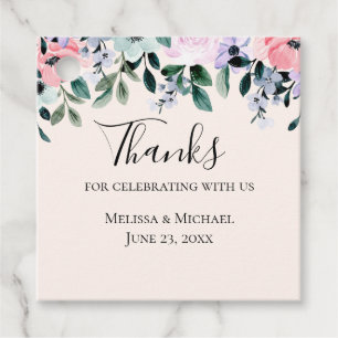 Pink Purple & Green Floral Watercolor Wedding Favour Tags