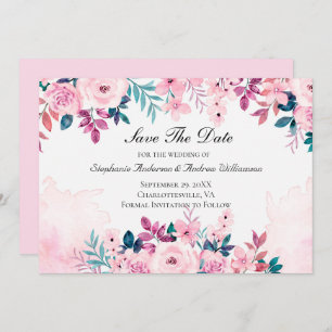 Pink Purple Green Floral Watercolor Wedding  Save The Date