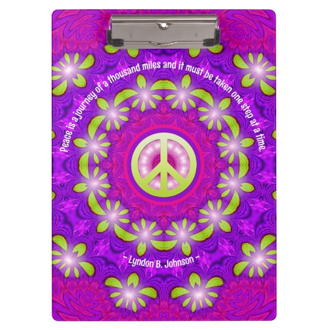 Pink Purple Green Glow Peace Energy Mandala Clipboard (Front)