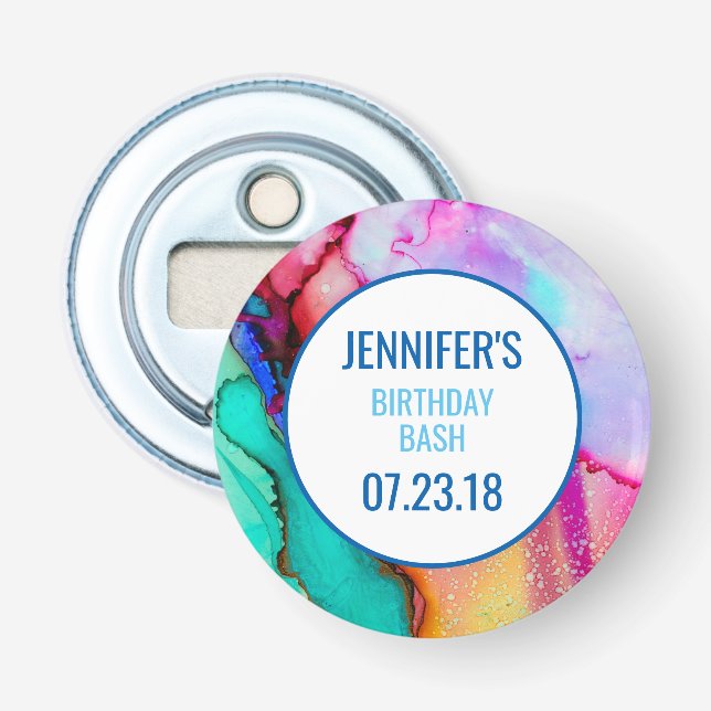 Pink Purple Green Marble Abstract Watercolor Bottle Opener (Front)