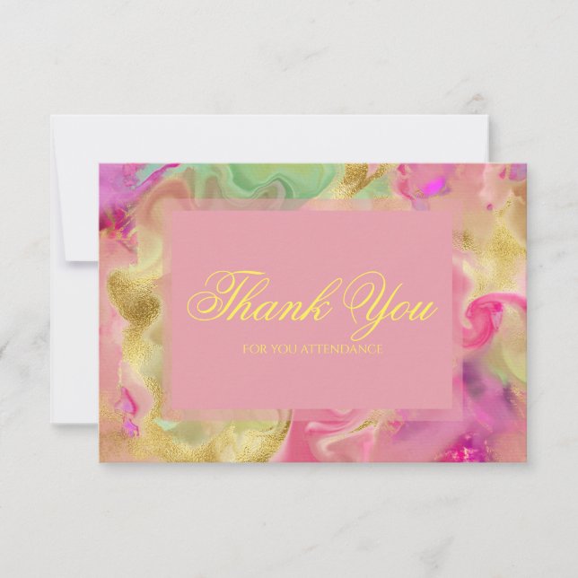 Pink, purple, green marble ink  thank you card (Front)