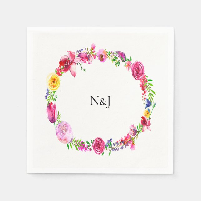 Pink Purple Greenery Spring Flowers Floral Modern Napkin (Front)