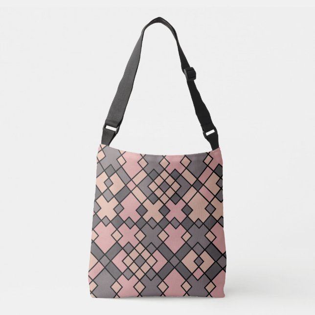 Pink purple grey geomtric pattern crossbody bag (Front)