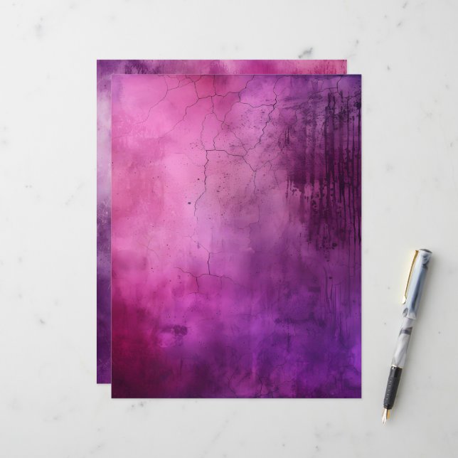 Pink & Purple Grungy Background Scrapbook Paper (Front/Back In Situ)
