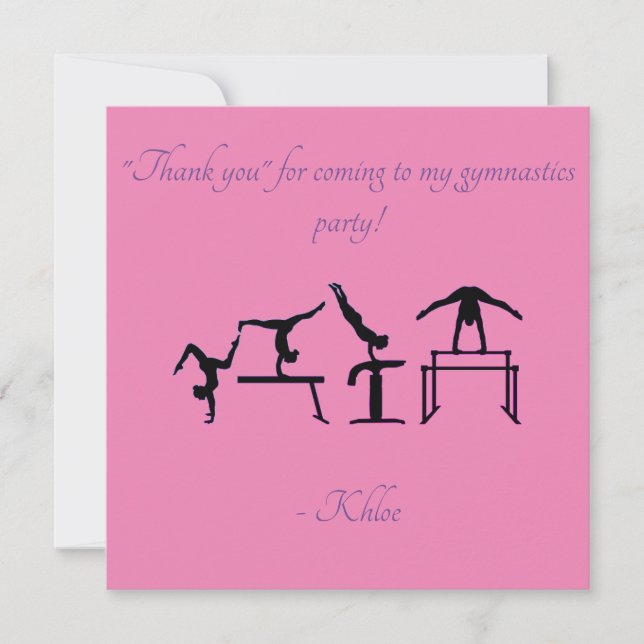 Pink & Purple Gymnastics Thank You Card (Front)