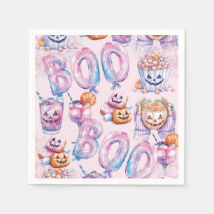 Pink Purple Halloween Boo Watercolor Napkin