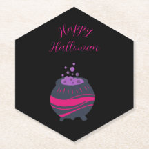 Pink Purple Halloween Paper Coaster