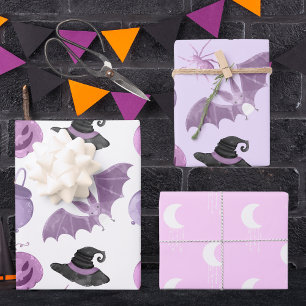Pink & Purple Halloween Wrapping Paper Sheets