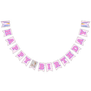 Pink Purple Happy Birthday Banner Swallowtail