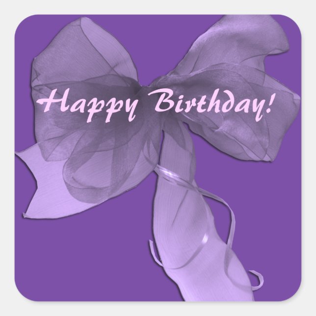 Pink Purple Happy Birthday Bow Sticker (Front)