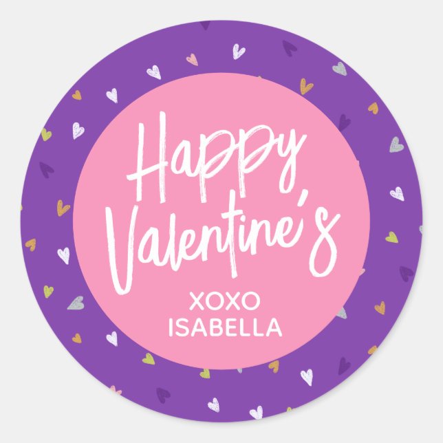 Pink Purple Happy Valentines Sticker (Front)