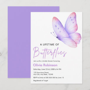 Pink Purple He Gives Me Butterflies Bridal Shower Invitation