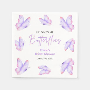 Pink Purple He Gives Me Butterflies Bridal Shower Napkin