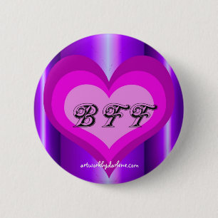 PINK PURPLE HEART 6 CM ROUND BADGE