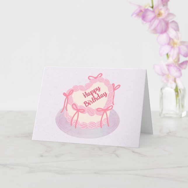 Pink purple heart birthday cake  card (Orchid)