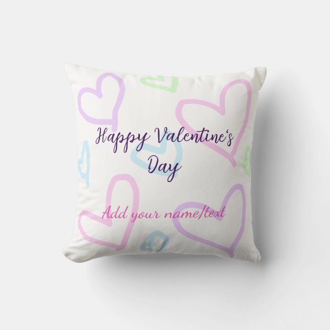 Pink purple heart happy Valentine's day name date  Cushion (Front)
