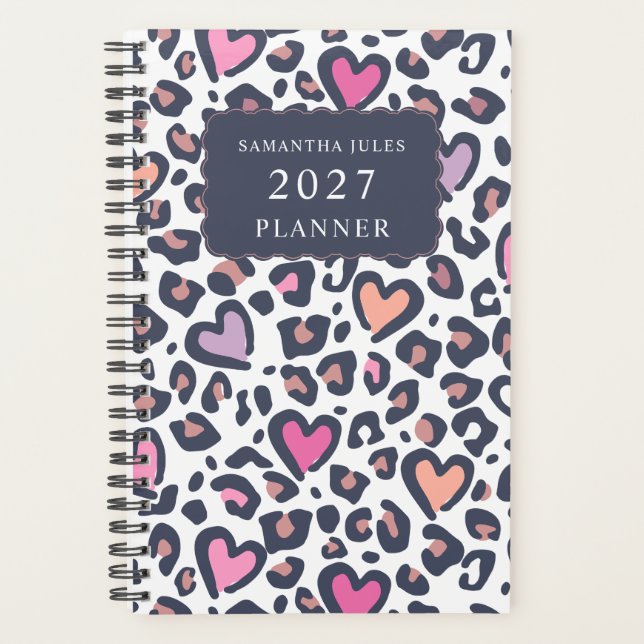Pink Purple Heart Leopard Valentines Day Pattern Planner (Front)